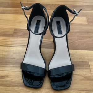 Black, square toe heels
